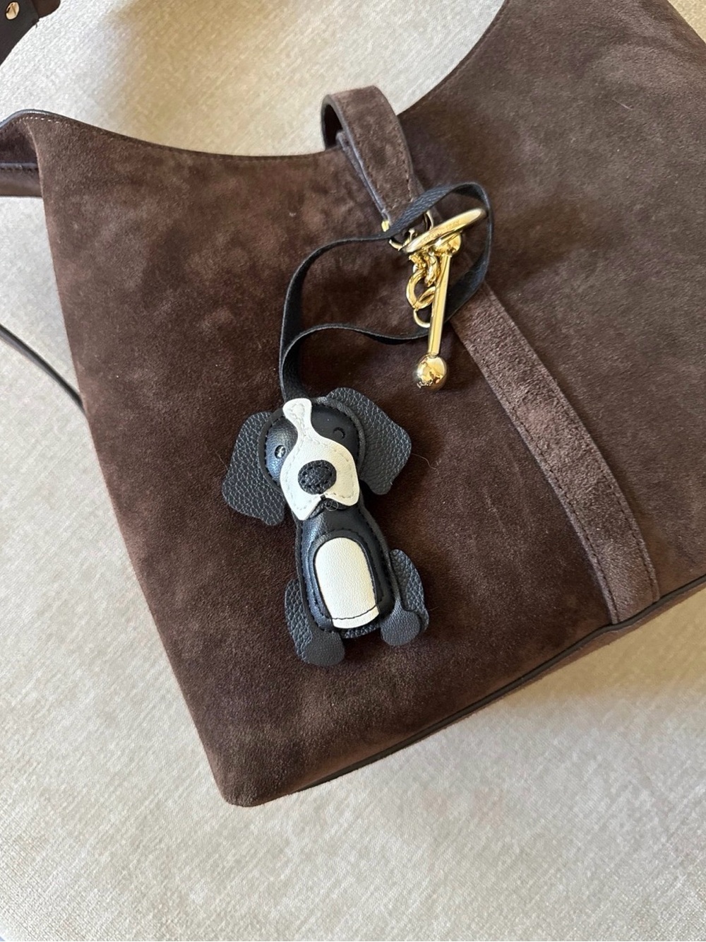 Leather Dog Keychain Bag Charm - Black and White